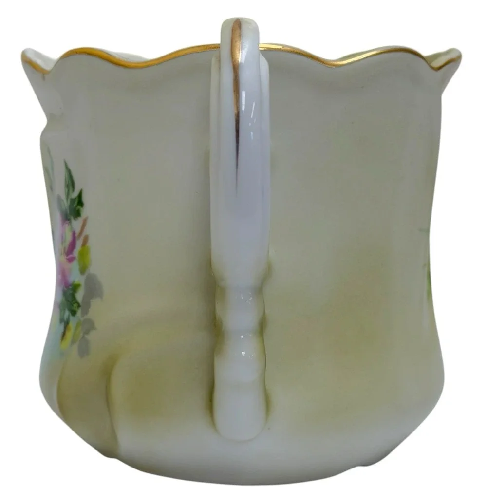 Vintage Victorian Nippon Porcelain Shaving Mug Cup Hand-Painted Floral Gold Rim